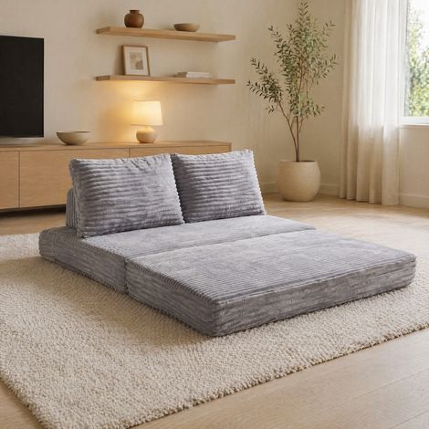 Divano letto senza montaggio in tessuto grigio chiaro 140 x 100 x 85 cm OKWISH (1/5)