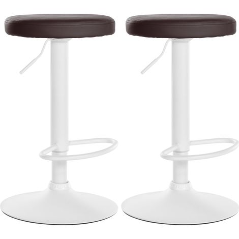 Conjunto de 2 taburetes de bar de diseño sencillo con asiento sintético marrón y estructura de metal blanco TDB10678 (1/4)