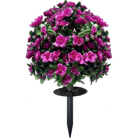 Lot de 1 fleurs artificielles pour extérieur – Rhododendrons faux avec piquet de sol – Résistants aux UV, à enfoncer – Pour jardin, porche et entrée – Violet magenta (1/5)
