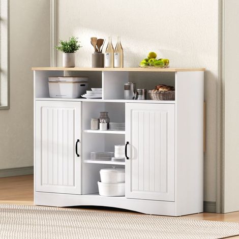 Îlot de cuisine - Buffet extensible - Plan rabattable 110x34 cm - 2 tabourets inclus - Roulettes verrouillables