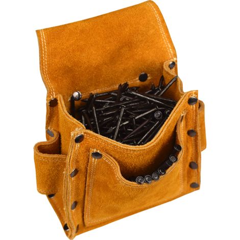 Sacoche de ceinture porte-outils portable pour charpentier, cloueuse, jaune, idéale pour la construction et le travail du bois. (1/5)
