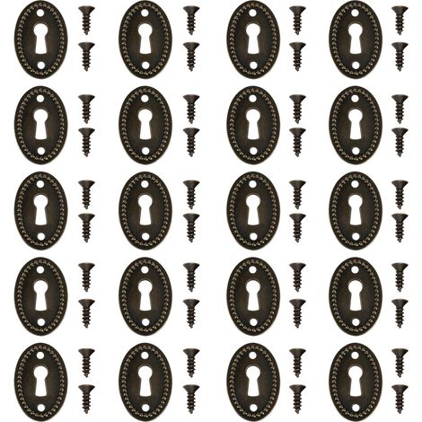LAOA 20pcs Couvercles de Trou Serrure Ovales Antiques avec Vis de Fixation Plaques d'écusson Trou pour Tiroir de Porte d'armoire Coffre 36.5x24mm (1/5)