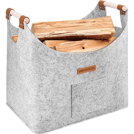 Panier cheminée en feutre, Gris, 45x40x32cm (1/5)