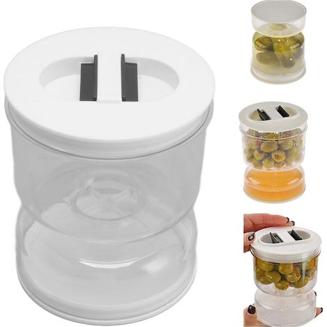 Pot à Cornichons avec Séparateur de Jus Humide/Sec - Bocal Hermétique en ABS, Design Sablier Transparent & Passoire Amovible pour Olives, Légumes et Stockage Alimentaire (1/5)