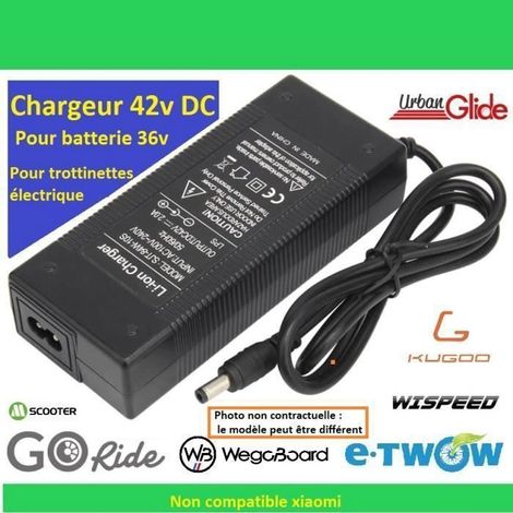 Chargeur 42V DC pour batterie 36V trottinettes électriques Etwow, Go Ride, Kugoo, Urbanglide, Wispeed, Wegoboard (1/4)