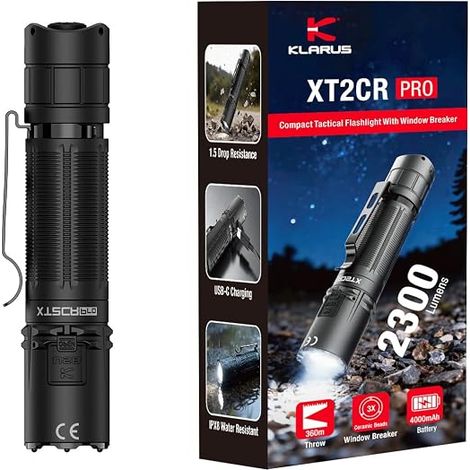 Lampe torche tactique 2300 lumens portée de 360 m LED blanche pure rechargeable par USB-C étanche IPX8 autonomie de 72,5 h double interrupteur arrière (1/5)
