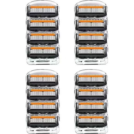 rasoir electriques hommes-Rasoir manuel 5 lames orange et noir – Compatible avec lames de remplacement courantes – 16 lames incluses (1/2)