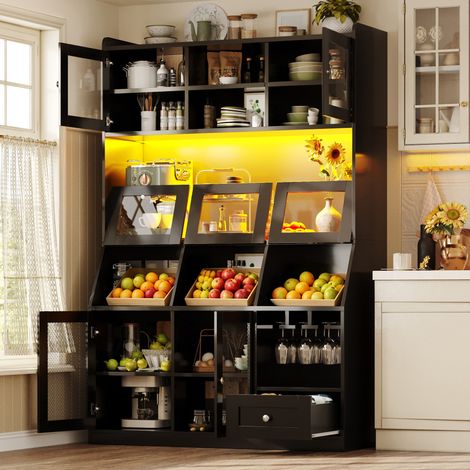 Buffet meuble rangement 120 cm LED MDF noir OKMYHOME (1/5)