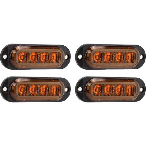 Lot de 4 feux latéraux pour camion, haute luminosité 3000K, LED étanches IP65, installation facile, feu clignotant d'urgence pour camion, 12-24V, jaune (1/5)