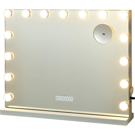 COSTWAY Specchio per Trucco Illuminato con 15 Lampadine Luci LED, Specchio da Toeletta Controllo Touch, per Scrivania e Muro, Multiple modalità di Colore, con Altoparlante Bluetooth (1/5)