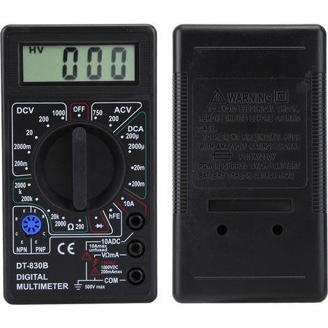 Multimètre numérique portable multifonction DT-830B avec écran LCD, testeur d'ampèremètre, de voltmètre et d'ohmmètre (noir). (1/5)