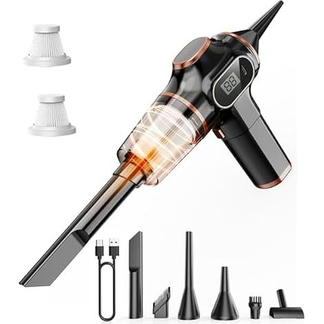 Aspirateur Portatif pour Voiture Sans Fil – Mini Aspirateur à Main à Haute Puissance avec Écran LCD et Multi-Buse, Aspirateur à Main pour Voiture, Maison, Bureau, Canapé, Poils d’Animaux et Clavier