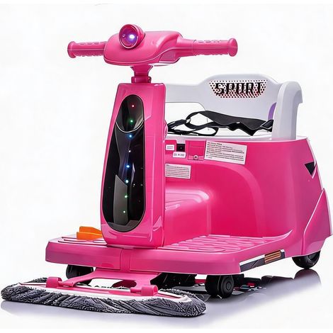 Voiture électrique 2 en 1 12 V pour enfants - fonctions de nettoyage et de conduite, télécommande parentale, lumières LED, sans fil, USB - Sûre et éducative pour les enfants de 3 à 8 ans - Rose