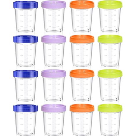 Lot de 16 petites boîtes en plastique avec couvercle - 120 ml - Rondes - Avec couvercle - Petites boîtes pour sauces, salade (1/5)