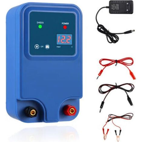 Zwei 1,5-J/12-V-Elektrozäune mit einer Reichweite von 2 bis 15 km, geeignet für Hunde, Katzen, Hühner, Pferde, Rinder, Schafe, Schweine und Geflügel (1/5)