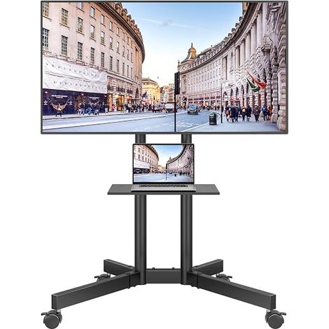 Support TV sur Pied avec Roulettes, Pied TV Inclinable et Réglable en Hauteur 32-85 Pouces avec Étagère, Charge Max 55 kg, VESA 600x400 mm, Support Télévision Mobile pour Salon, Bureau, École (1/5)