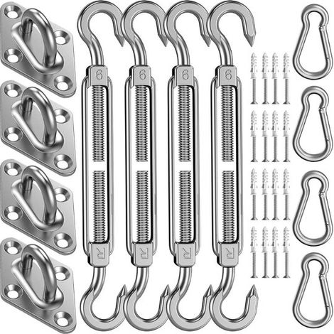 Kit di montaggio per vele parasole/parasole, 44 pezzi, M6, per vele parasole, acciaio inox, argento, amache, kit di montaggio per protezione solare esterna, patii, (1/5)