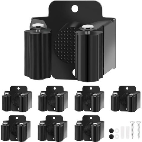 Lot de 7 supports muraux pour balai - En acier inoxydable robuste - Avec vis - Pour le jardin et l'extérieur - Noir (1/5)