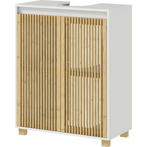 Meuble sous lavabo bambou 60x30x75 cm effet bois naturel