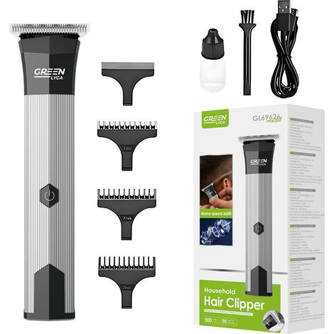 Tondeuse à cheveux LYCA GL6926 verte avec tête en T en acier, réglage de 1 à 3 mm, écran LED et batterie USB-C de 500 mAh