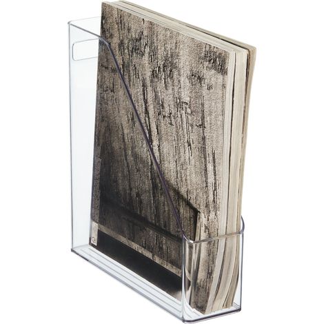 Corbeille de rangement verticale en plastique mince avec poignée, transparente