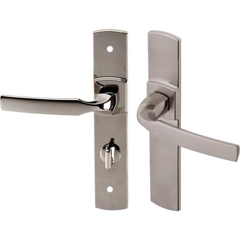 Ensemble de Poignée de Porte sur Plaque - Version à Condamnation pour Porte de WC, Salle de Bain - Entraxe 195 mm - Matériau Zamak Résistant - Finition Platine (1/4)