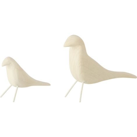 Lot de 2 Oiseaux Déco en Bois "Dona" 34cm Blanc (1/2)