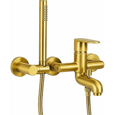 Externer Wannenmischer in gebürsteter Goldfarbe mit Duschset Paini Domus 18PJ105  Gebürstetes Gold