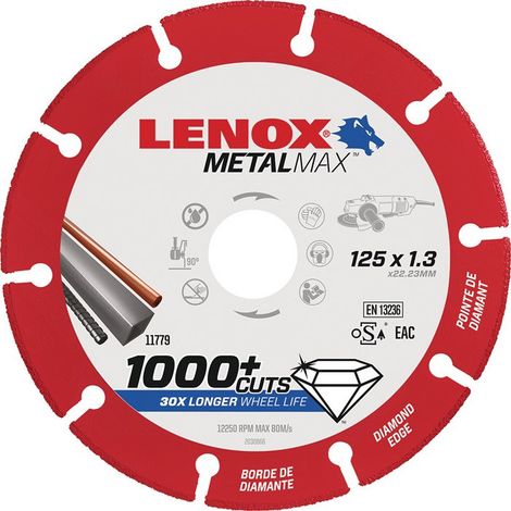 Disque à tronçonner diamant Metal Max D. 125 mm perçage 22,23 mm acier LENOX