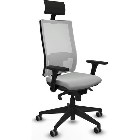 Horna sincro malla blanca similpiel gris claro brazos 3D base piramidal cabecero fijo ruedas 65mm engomadas (1/5)