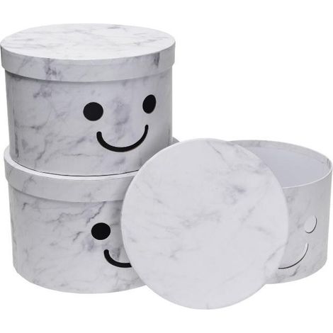 Caja de flores de 3 piezas con roseta blanca sonriente