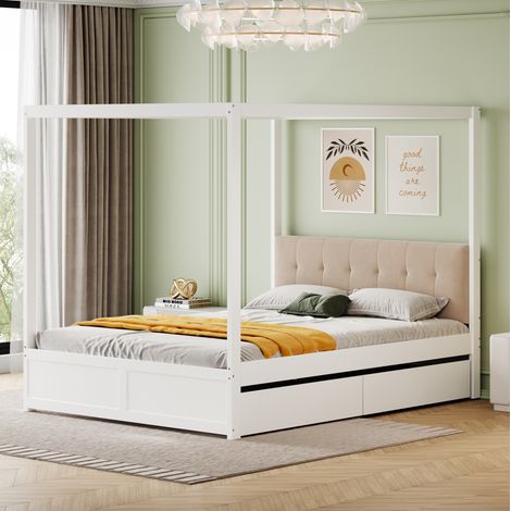 Cama dormitorio con cajones respaldo tapizado blanca OKMYHOME (1/5)