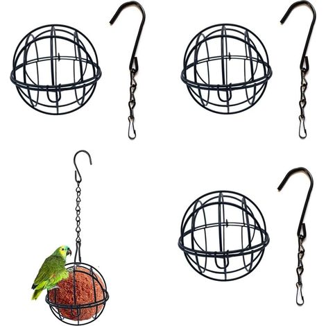 Lot de 4 mangeoires pour oiseaux à suspendre, porte-boules de graisse, distributeur de nourriture pour boules de graisse, avec couvercle rabattable, pour oiseaux sauvages et pinsons (1/5)