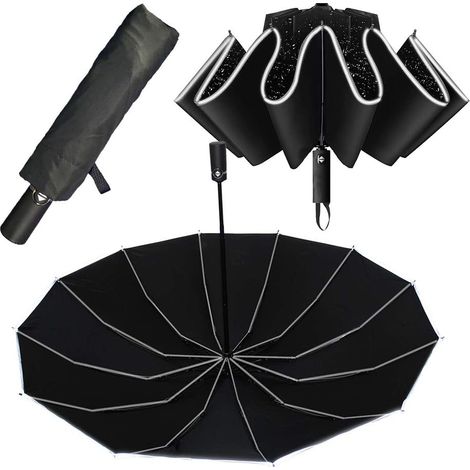 Parapluie anti-tempête : 12 nervures, pliage inversé sans fuites, compact, automatique, réflecteurs. (1/5)