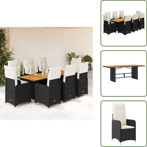 9-tlg. Garten-Bistro-Set mit Kissen Schwarz Poly Rattan - Bistro Set - Bistro Sets - Bistroset - Garten Bistro Set (1/5)