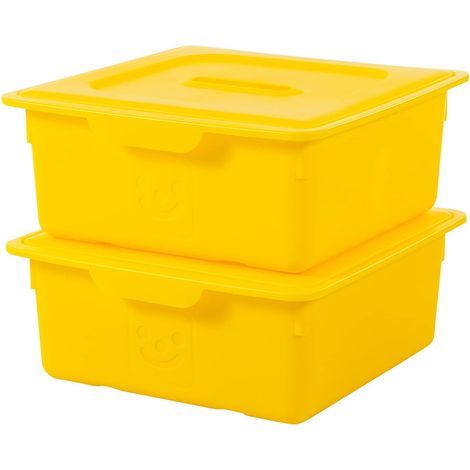Iris Ohyama, Kunststoff-Aufbewahrungsbox für Kinder, 2er-Set, 10 l, BPA-frei -KDL-330 – Gelb, stapelbar, Verschlussclips – B33 x T31,5 x H13,5 cm (1/3)