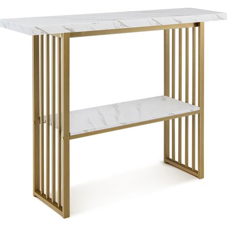 48 Inch 2-Tier Console Table with Gold Finished Frame-White (1/5)