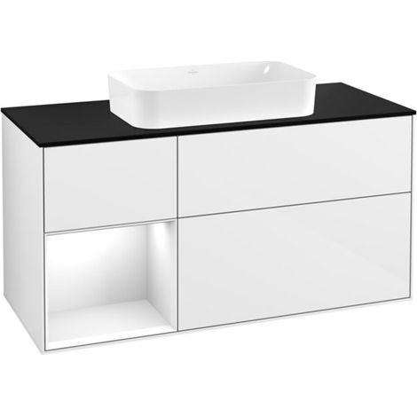 V&B Waschtischunterschrank Wandbeleuchtung Finion 120cm, Pl b m, Rg l g w Lac, glo wh. Lac (1/2)