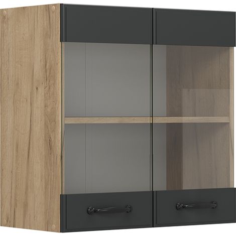 Mobile da cucina in vetro R-Line, Antracite casa di campagna, 60 cm, Vicco