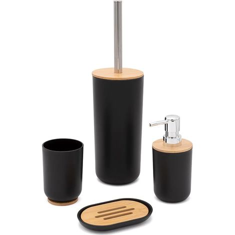 Set completo accessori bagno da appoggio in abs nero e bambù Surf (1/5)
