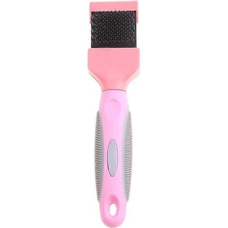 Brosse double face pour animaux de compagnie avec poils en acier inoxydable, idéale pour le toilettage des chats et des chiens. Rose, taille S. (1/4)