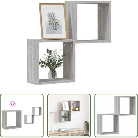 Rangement mur - Étagères cube murales 2 pcs sonoma gris 30x15x30 cm (1/5)
