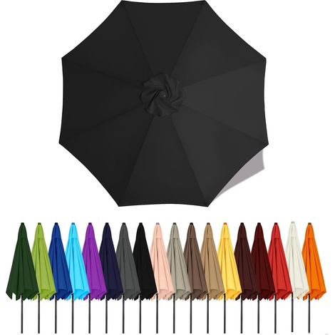 Auvent De Remplacement Pour Parasol De Terrasse, Toile De Parasol Pour Cour Jardin Plage, Protection UV Housse De Rechange(Black,2.5m - 8Ribs)