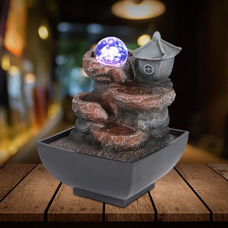 Fontaine de table décorative avec éclairage et boule, idéale pour la maison ou la cour. Prise européenne 220 V.