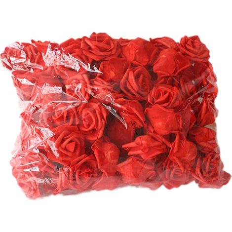 100 flores artificiales, hermosas rosas artificiales de espuma de PE de color sólido estilo boda, adecuadas para fiestas (rojo).