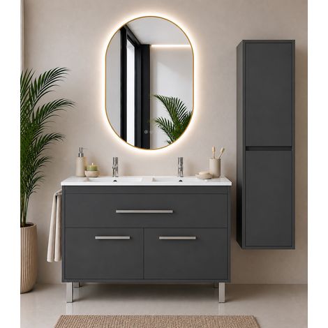 Meuble de salle de bain avec vasque ORIGENBATH BAHIA sans miroir 120x45 cm double vasque graphite avec colonne (1/5)