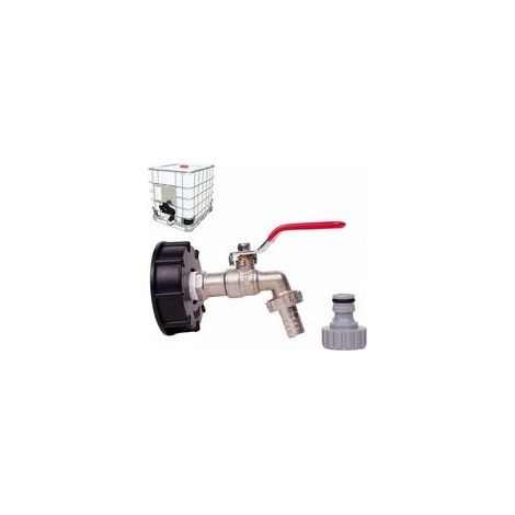 Robinet de réservoir 1000L avec adaptateur IBC 3/4" - Robinet double en laiton, filetage 60 mm. (1/5)