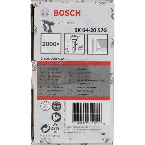 Bosch chiodi a testa svasata SK64 20G, 57 mm zincati - 2608200532 (1/5)