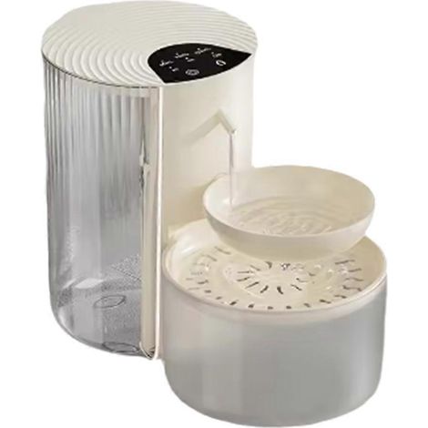 Fontaine à eau sans fil pour animaux de compagnie 3L, rechargeable, avec distributeur d'eau à basculement automatique et minuterie intelligente, sans filtre requis, couleur crémeuse (1/5)