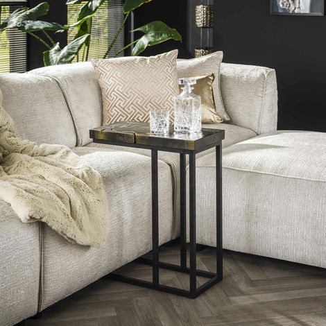 Petite table d'appoint en teck recyclé gris et or NOVA (1/2)
